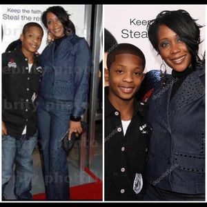 2 piece black studded jean suit.